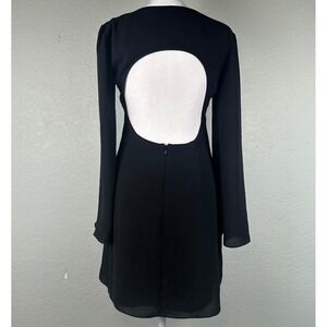 Express Mini Dress Women Sz 2 Black Long Sleeve Cutout Open Back LBD Minimalist